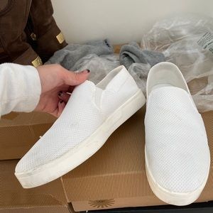 White mesh Calvin Klein slip-on sneakers
